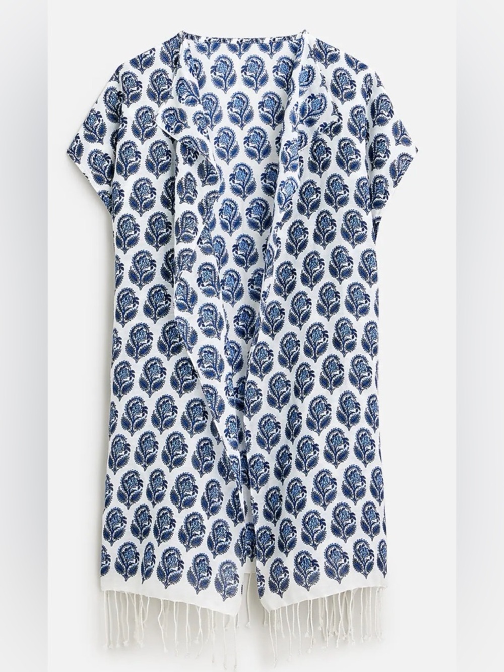 J. Crew Blue and White Printed Fringe Beach Poncho Coverup